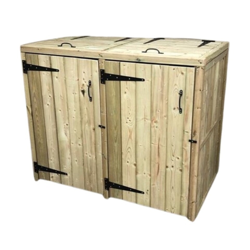 image 1 of Deluxe Double Bin Store - Timber - L90 x W140 x H120 cm - Garden Storage - Minimal Assembly Required Brown