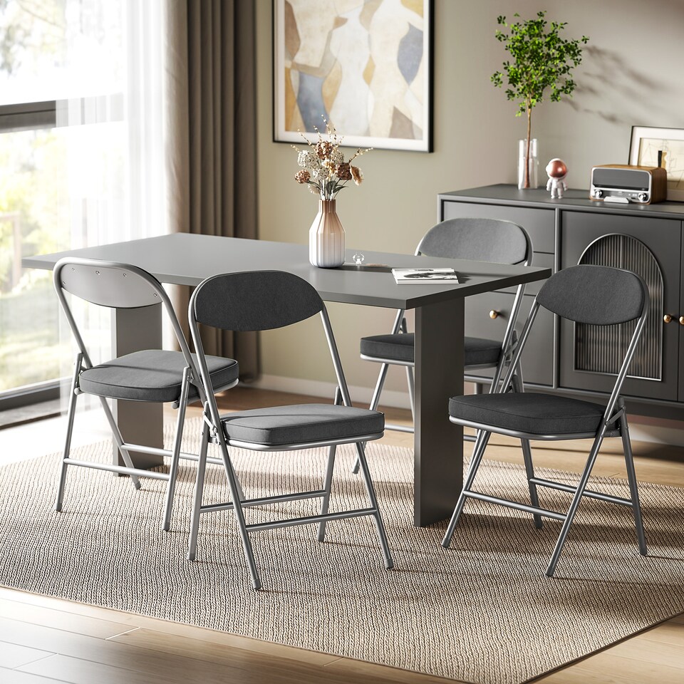 image 1 of HOMCOM Folding Chairs Set of 4 with Cushioned Seat, Steel Frame