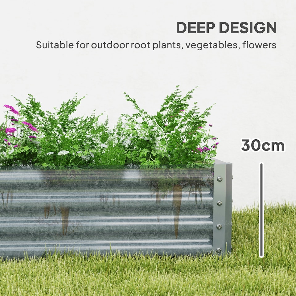 image 1 of Outsunny Galvanised Raised Garden Bed, 180x90x30cm Raised Bed, Silver 