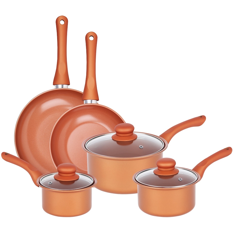 image 1 of Gr8 Home Copper 8 Pcs Carbon Steel Non Stick Cookware Set Frying Pan Saucepan With Lids