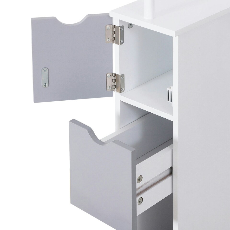image 1 of HOMCOM Tall Bathroom Storage Cabinet with Shelf and Drawers, White, Grey