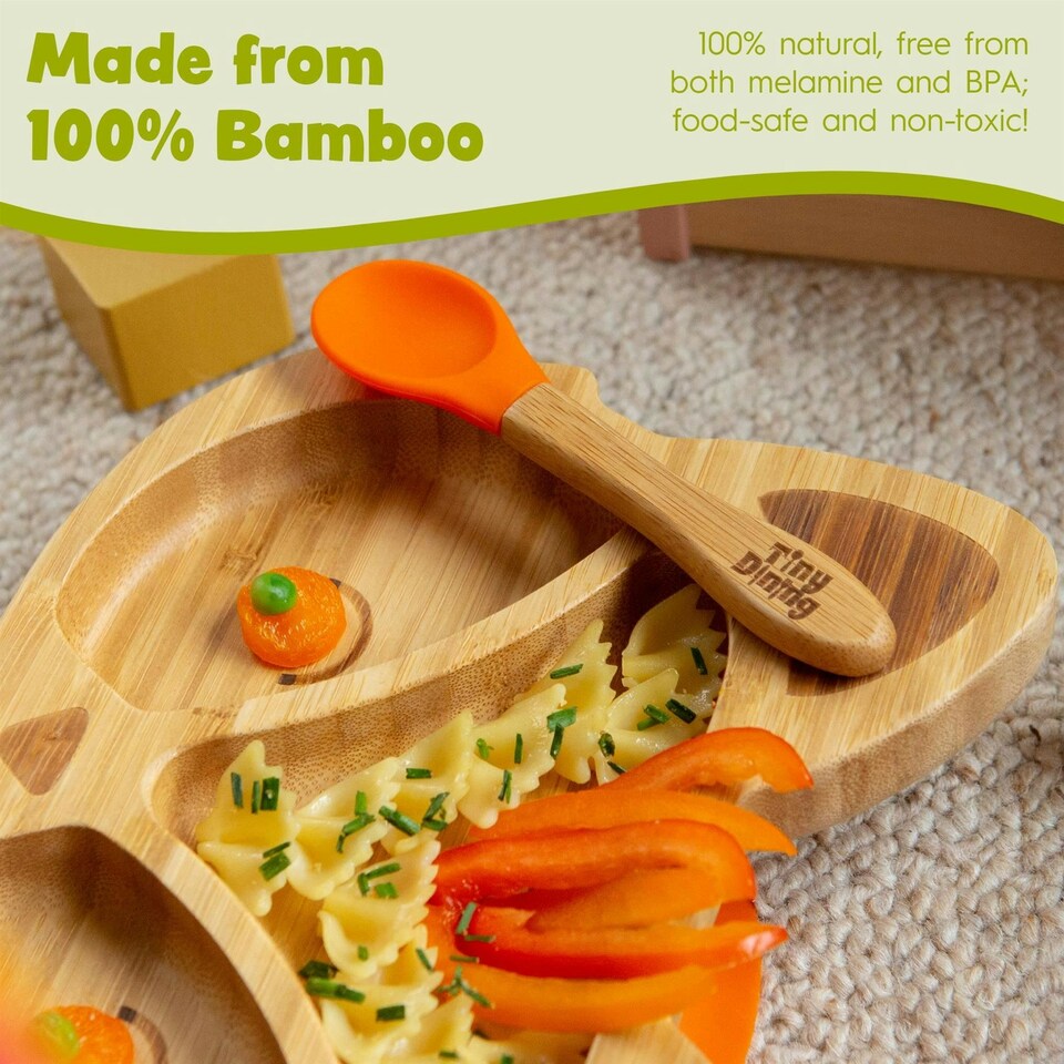 image 1 of Tiny Dining 3pc Fox Bamboo Suction Dinner Set - Olive Green