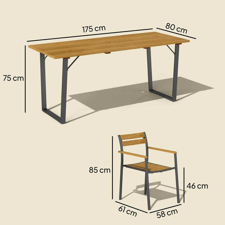 image 1 of Outsunny 7 Piece Garden Dining Set with Table and 6 Stackable Chairs, Brown