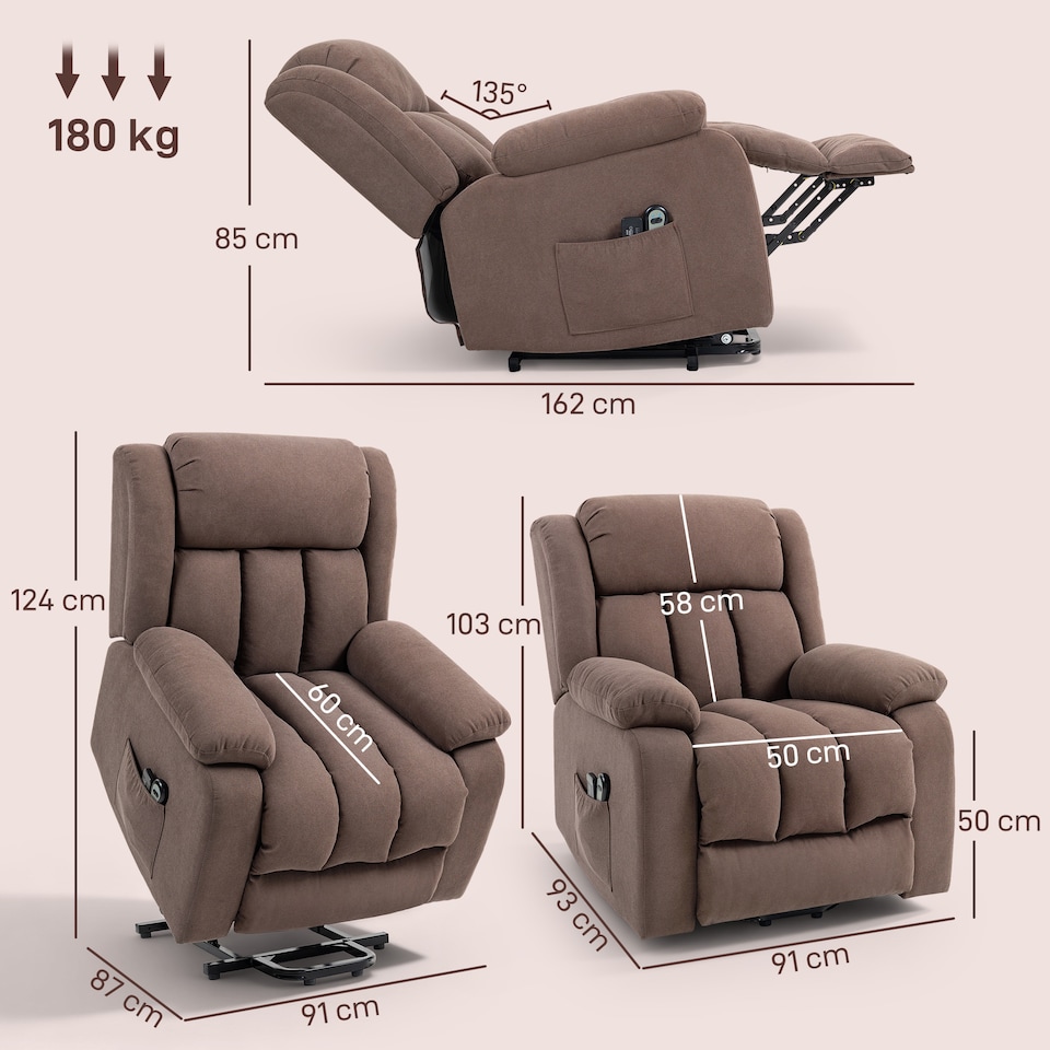 image 1 of HOMCOM Power Lift Recliner Chair with Massage, Linen Overstuffed Lift Chair for Elderly, Electric Recliner Armchair with Footrest, Remote Control and Side Pocket, for Living Room, Dark Brown | Brown | Dark brown