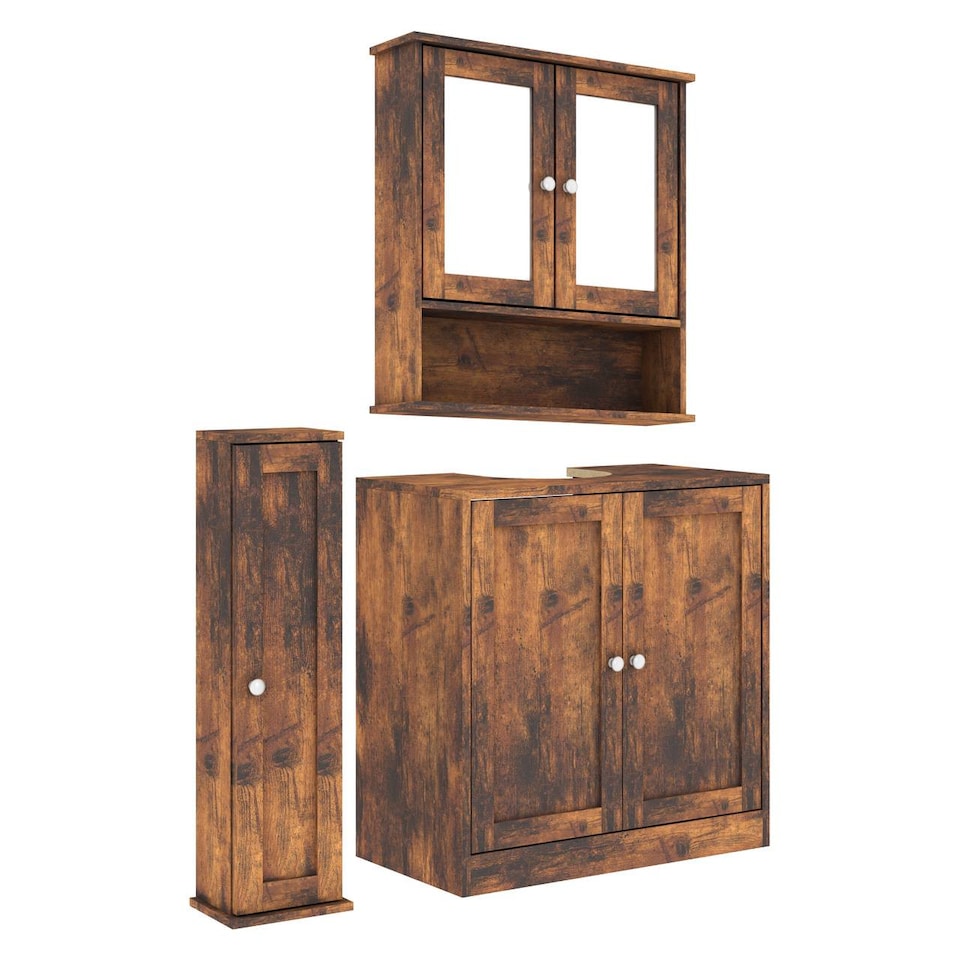 image 1 of 3 Piece Bathroom Furniture Set - Under Sink Cabinet, Mirror Cabinet & Toilet Paper Dispenser | Brown | 0 x 0 x 0 | 1