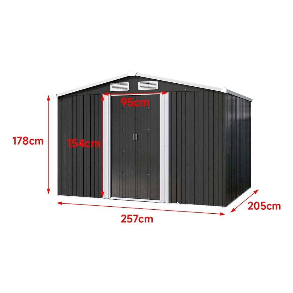 image 1 of Living and Home Large Garden Storage Shed - Black 257 x 205 x 177cm | Black