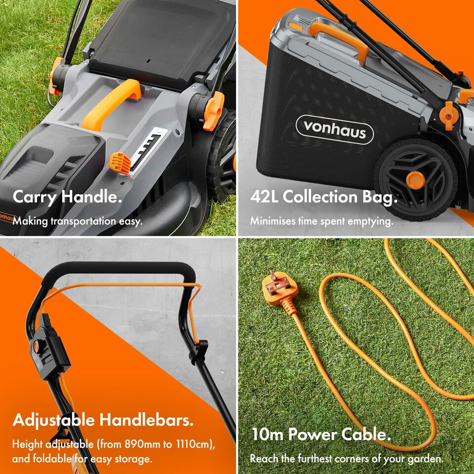 image 1 of VonHaus Lawnmower 1600W with 42L Collection Bag