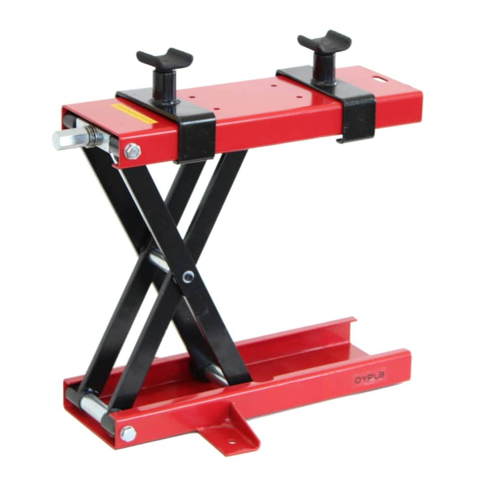 image 1 of Oypla Heavy Duty 500kg Motorcycle Motor Bike Stand Scissor Lift Jack Workshop Red