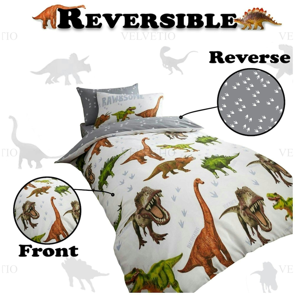 image 1 of VELVETIO Dinosaur Duvet Cover Set Soft Polycotton Kids Beddings Multi | Single