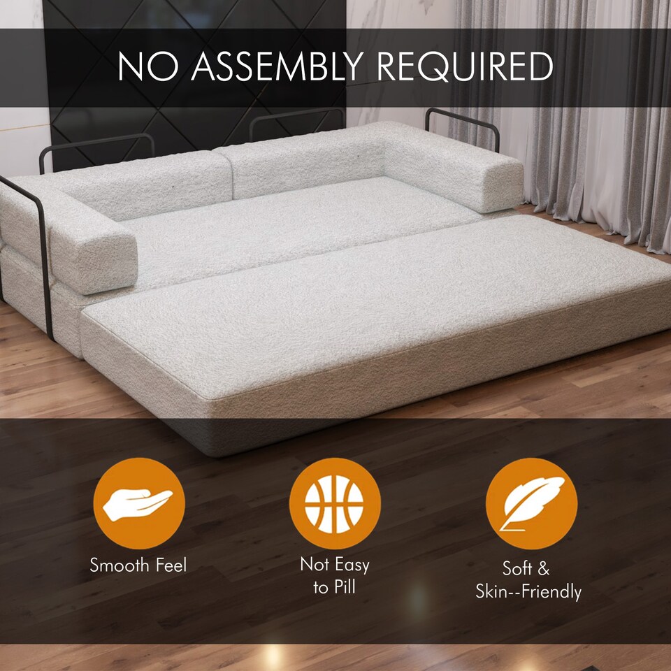image 1 of Modern 3 Seater Sofa Bed Convertible Sofa to Bed Sherpa Fabric No Assembly Modern Living Room Furniture