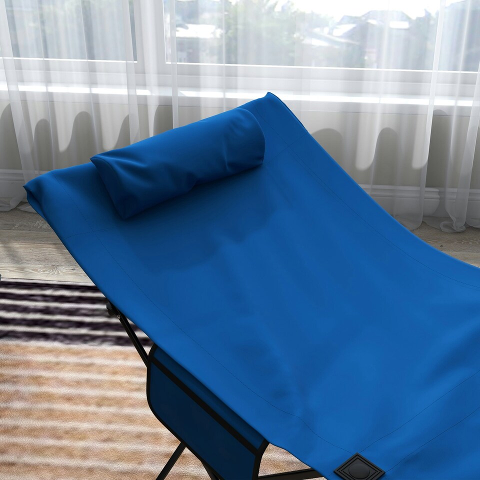 image 1 of Outsunny Folding Camp Bed, Single Travel Camping Cot with Side Pocket, Blue