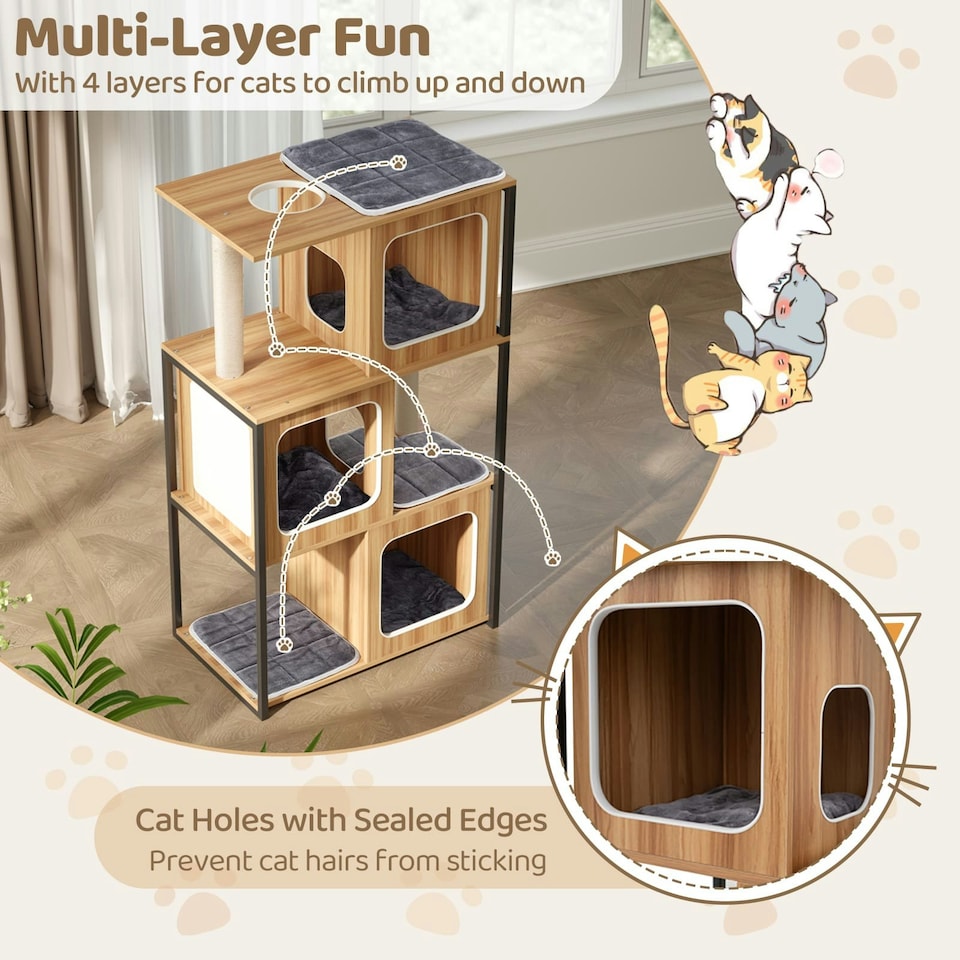 image 1 of COSTWAY Modern Cat Tree Kittens Cat Tower House