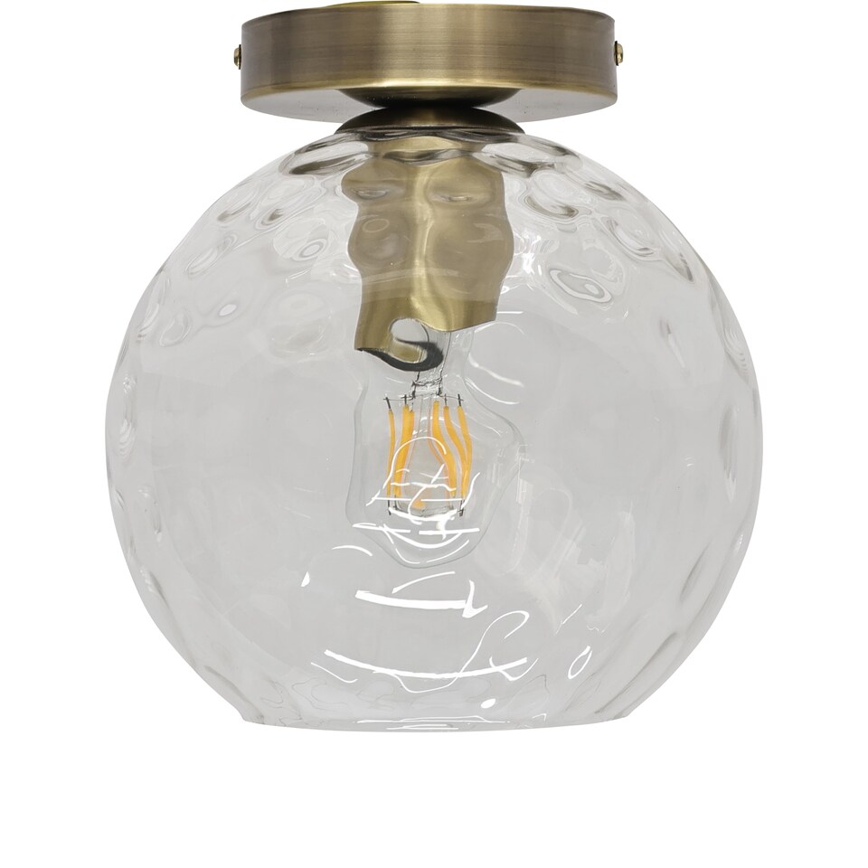 image 1 of Set of 2 Barnum - Dimple Glass Globe Antique Brass Ceiling Lights