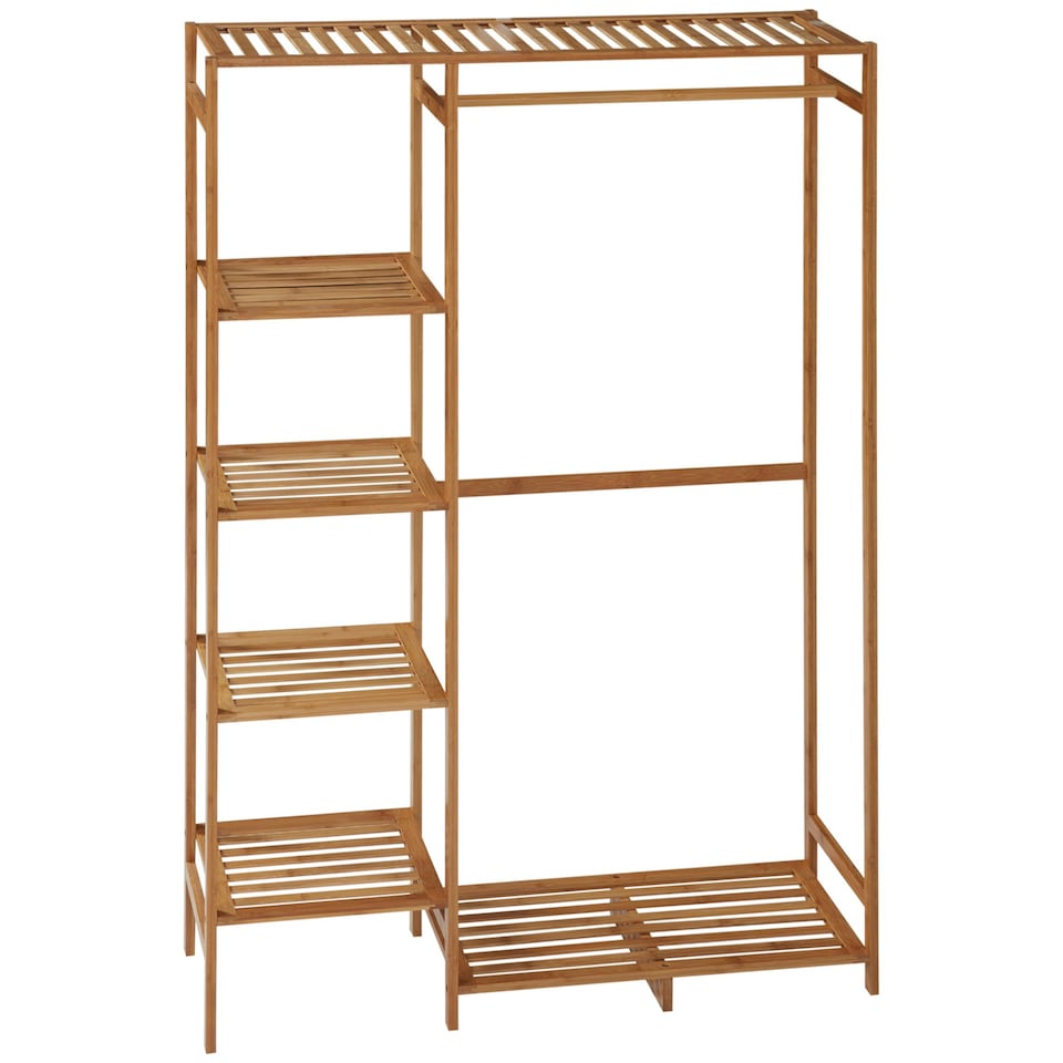 image 1 of HOMCOM Bamboo Clothes Rail Garment Rack with 6 Tier Storage Shelf