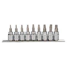 5 Sided Torx Plus Security Bit Sockets TPS10 - TPS50 3/8" Drive 9pc Set On Rail
