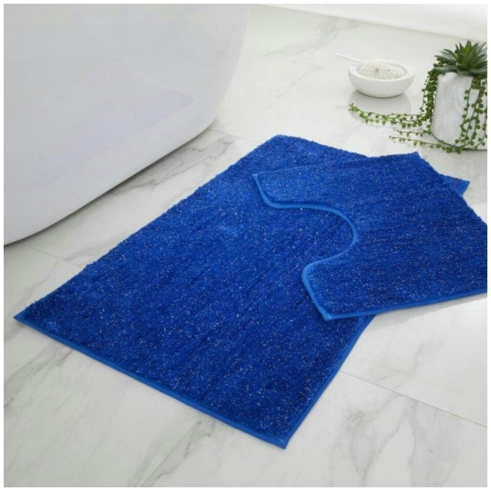 image 1 of VELVETIO Shiny Sparkling Bath Set Anti Slip Pedestal Mat Bathroom Rugs Blue | Royal Blue