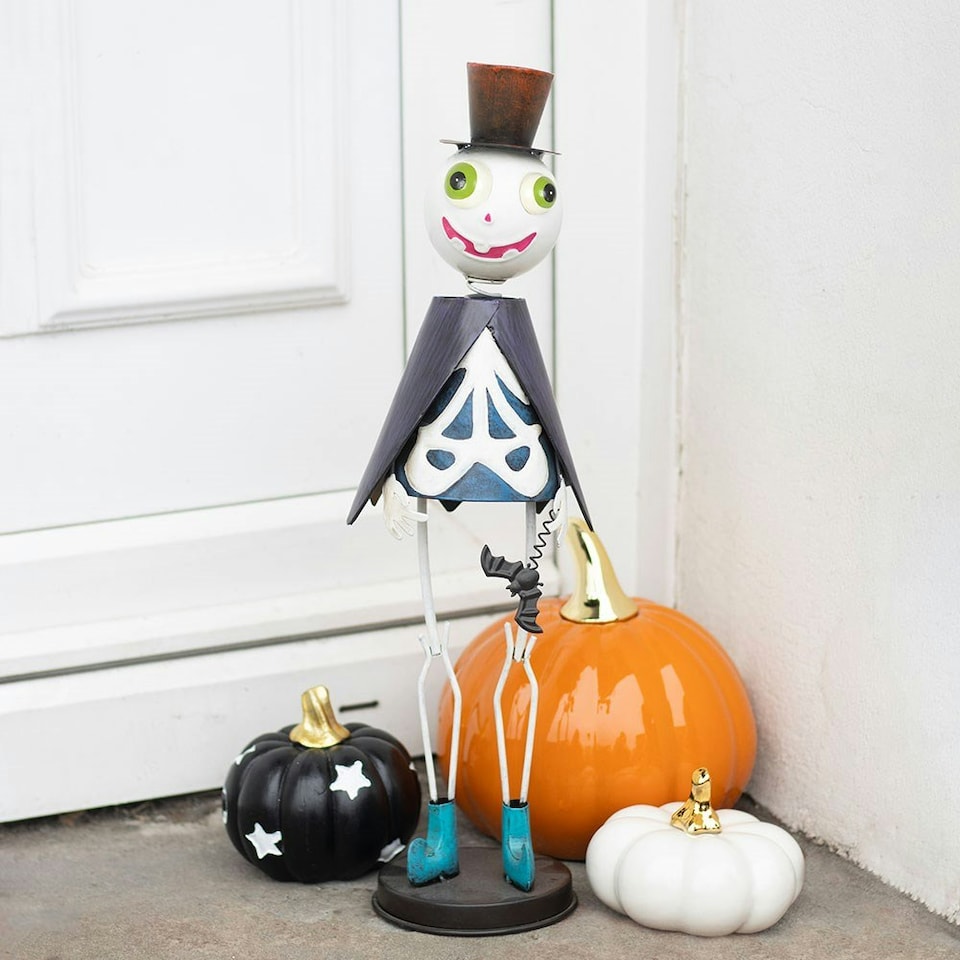 image 1 of Metal Halloween Skeleton Ornament with Top Hat