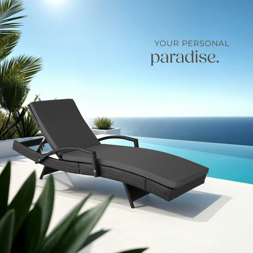 image 1 of Sun Lounger Oceane - with aluminum frame, 5-step adjustable backrest, UV-resistant Black