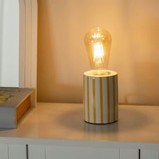 ValueLights Small Ceramic Bedside Table Lamp White & Yellow Candy Stripe