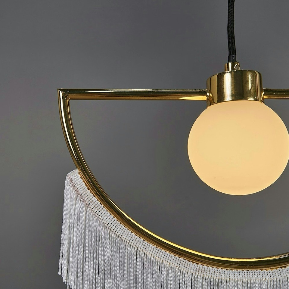 image 1 of ValueLights Jupiter Polished Brass Ceiling Light Pendant With White Tassels | White