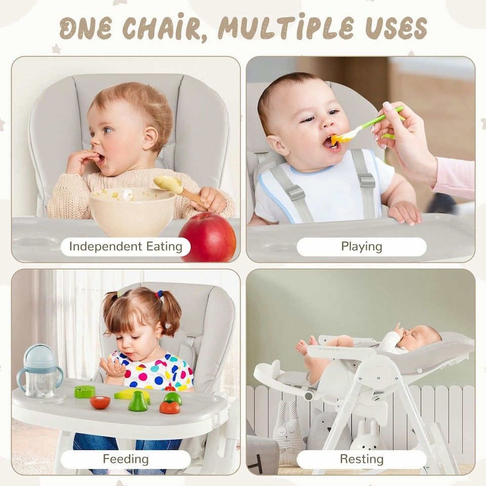 image 1 of COSTWAY Folding Baby High Chair Convertible High Chair Beige
