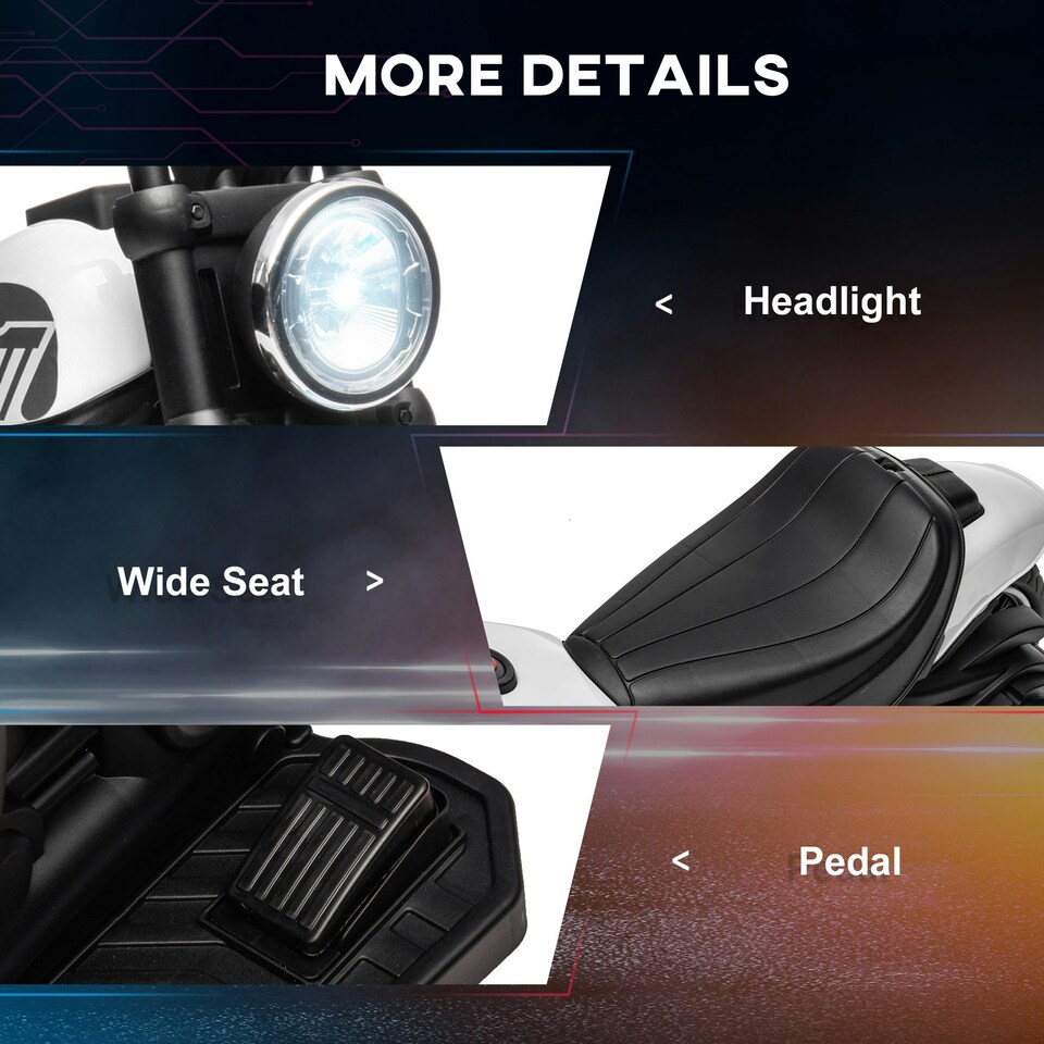 image 1 of HOMCOM 6V Electric Motorbike with Training Wheels, One-Button Start - White