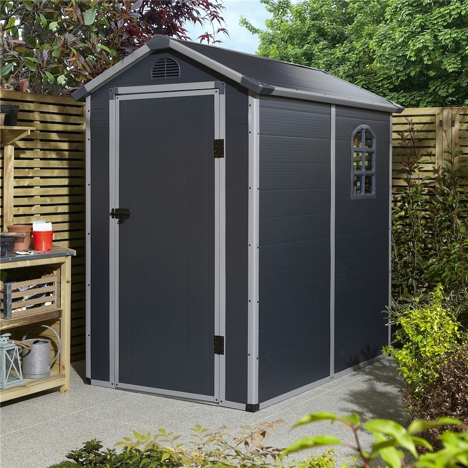 image 1 of 4 x 6 (1.34m x 1.92m) Single Door Apex Plastic Shed - Dark Grey