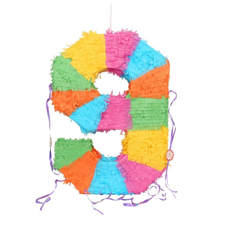 image 1 of Fax Potato Number 9 Pinata Set with Stick & Blindfold - Blue Stick