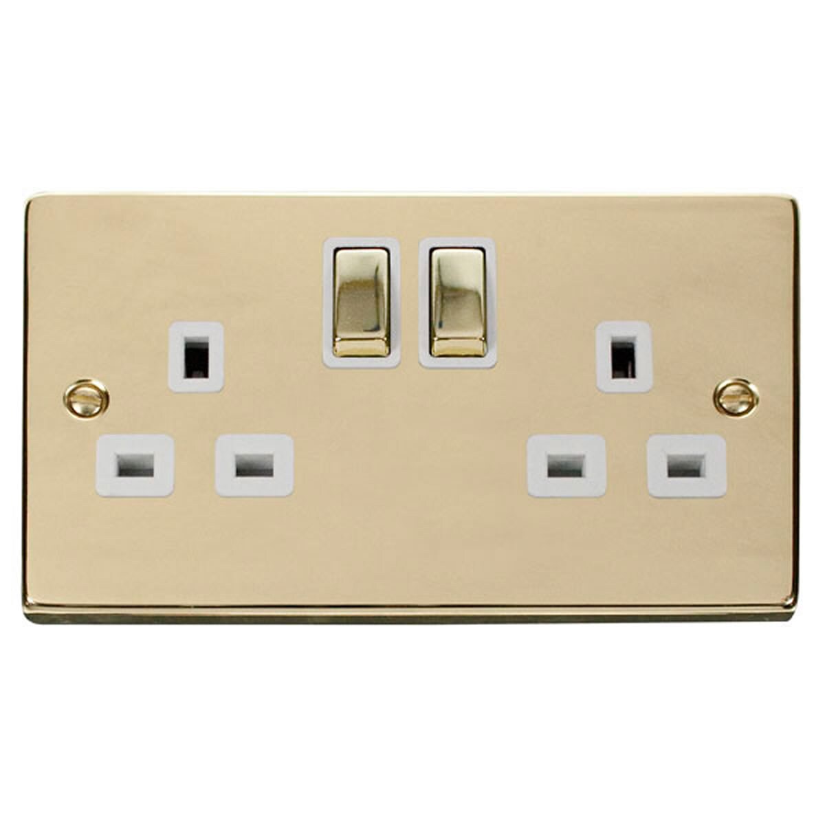 SE HOME Polished Brass 2 Gang 13A DP Ingot Twin Double Switched Plug Socket Gold Polished Brass
