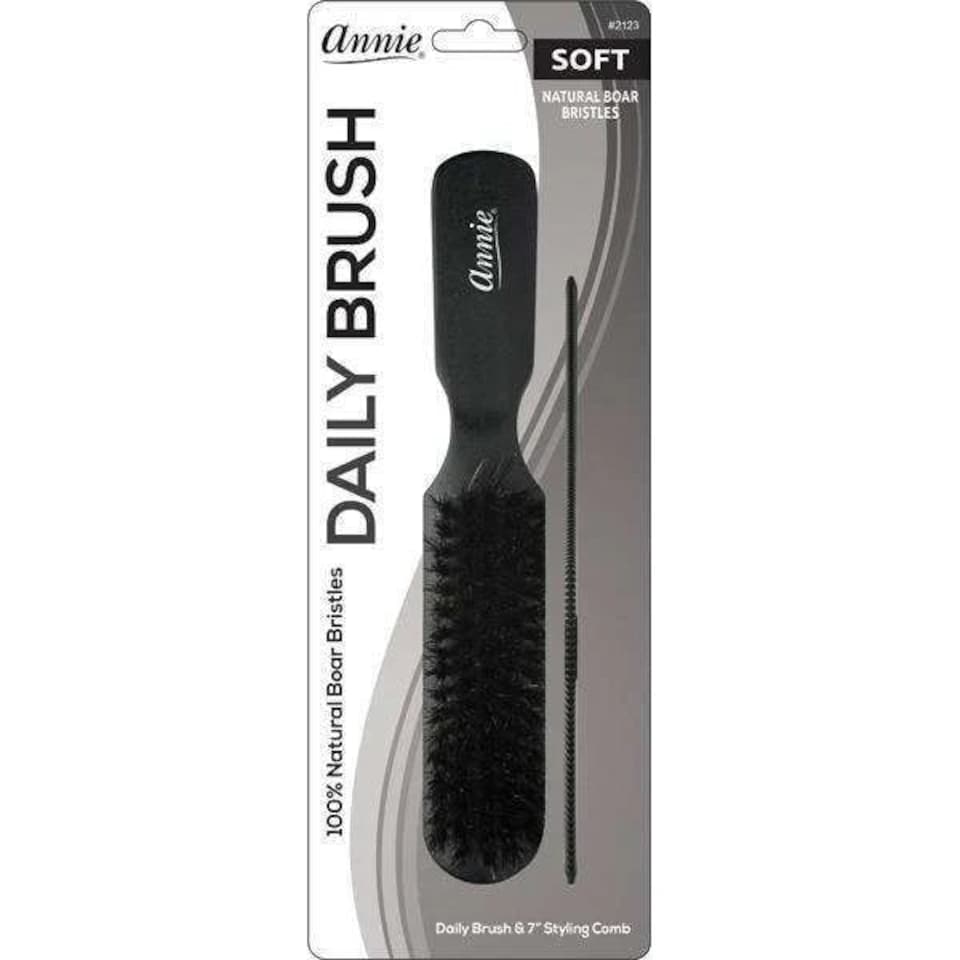 image 1 of Annie Soft Wood Daily Boar Bristle Soft Brush With Comb 7in 2123
