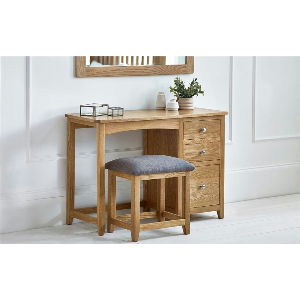 image 1 of Solid Oak Single Pedestal Dressing Table and Stool Set - FSC Mix