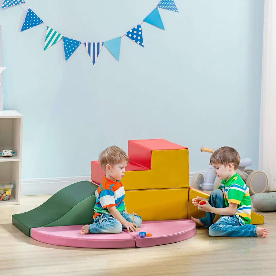 image 1 of HOMCOM 6 Piece Soft Play Equipment for Kids Climb and Crawl, Red
