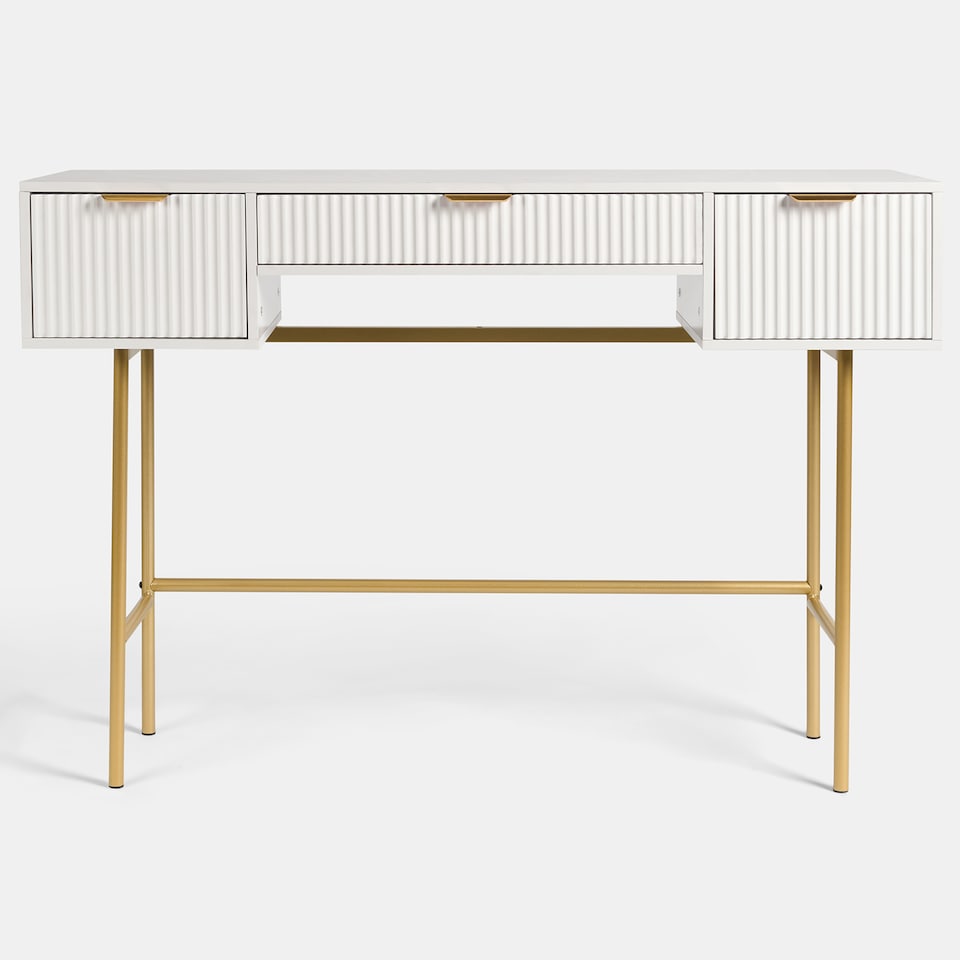 image 1 of OHS Ribbed Dressing Table Vanity Makeup Desk with 3 Drawers | White