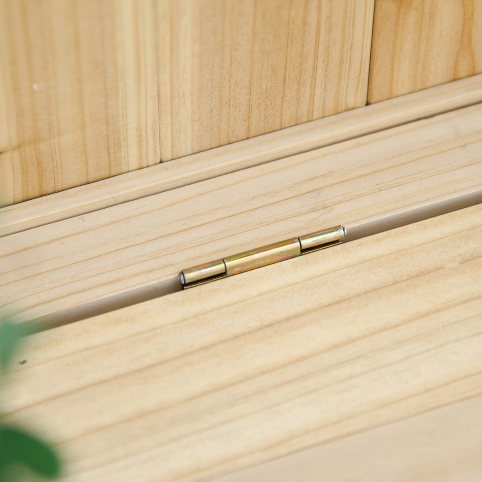 image 1 of Outsunny Garden Arch Wood Bench Outdoor Storage Box Garden Furniture Chair 115L x 45W x 75Hcm, Natural