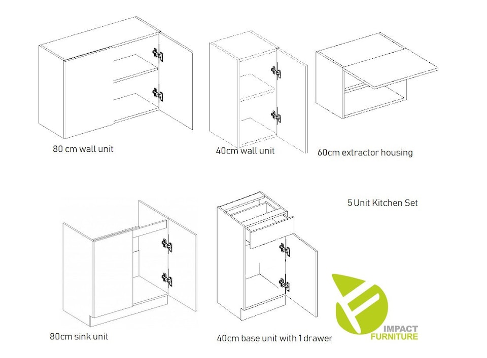 image 1 of Kitchen Cabinets Set 5 Unit Sonoma Oak Cupboard Worktop Budget Small Modern Nela