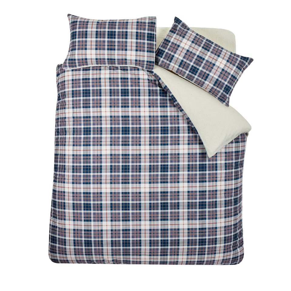 image 1 of Catherine Lansfield Cosy Sherpa Check Duvet Cover Set Grey (Copy) | Blue | Navy Blue | King