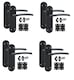 image 1 of Golden Grace 4 Pairs Victorian Indiana Design Long Rounded Backplate Internal Door Handle Matt Black with 2.5" Latch & Hinges - 182mm x 45mm