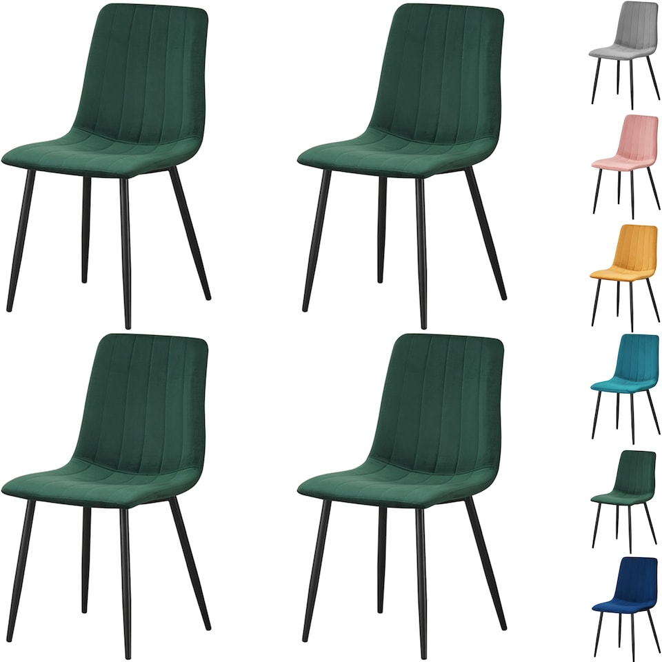 image 1 of Set of 4 Chairs Milan Velvet Dining Chairs with Sturdy Metal Legs - Kitchen, Living Room & Reception Chairs with Backrest and Padded Seat | Blue | One Size