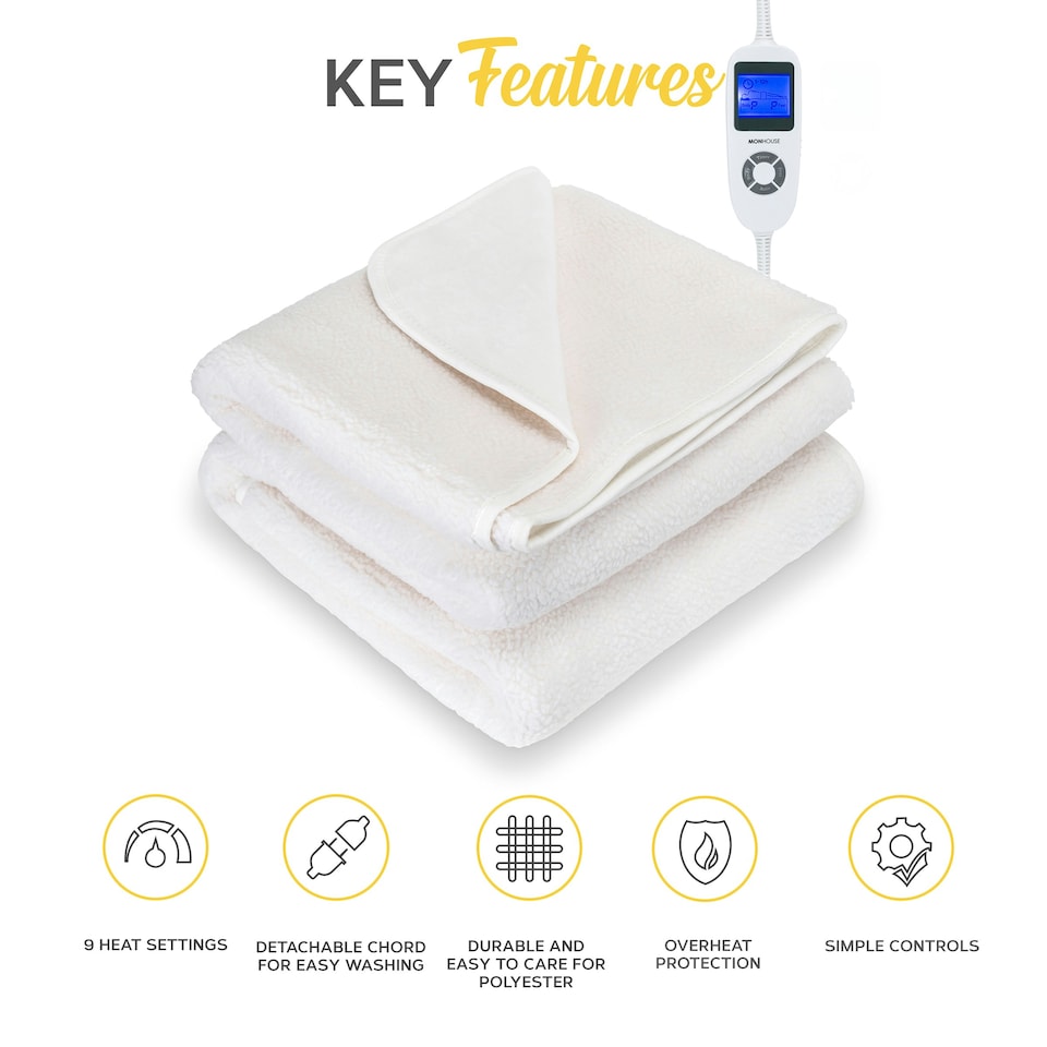 image 1 of MONHOUSE Premium Soft Fleece Electric Blanket - Heated Under Blanket - Single 90x190cm - Fully Fitted Heated Mattress Cover - Machine Washable - 9 Heat Settings