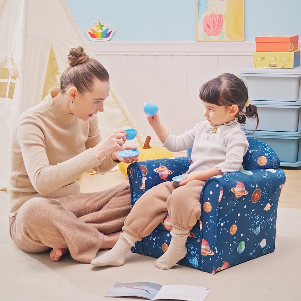 image 1 of HOMCOM Kids Armchair Toddler Sofa Seat Children Chair Couch w Wooden Frame | Blue | One Size