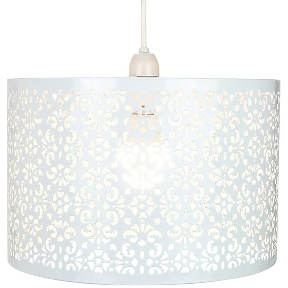 image 1 of Marrakech Designed Large White Metal Pendant Light Shade with Floral Decoration