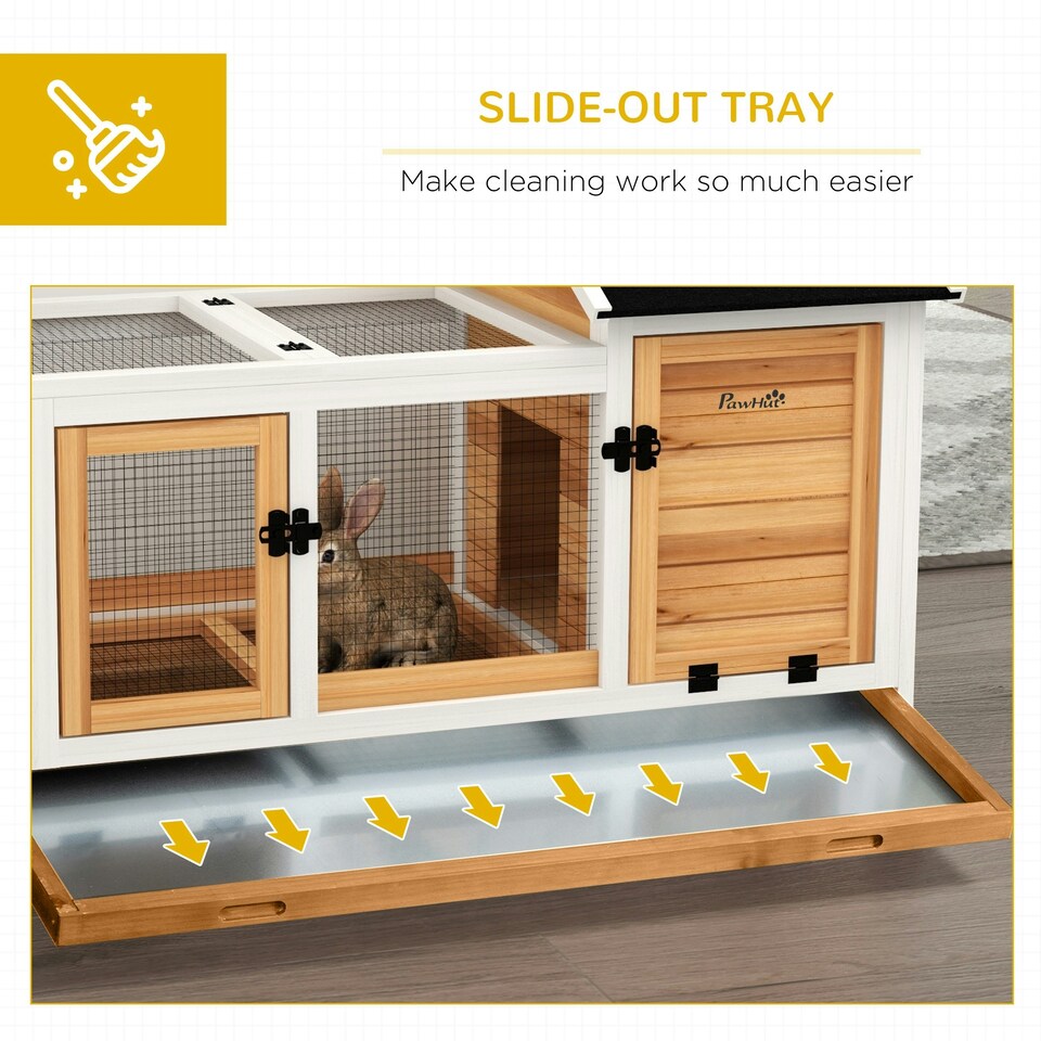 image 1 of PawHut Rabbit Hutch, Guinea Pig Cage with Wheels, Outdoor/Indoor, Yellow