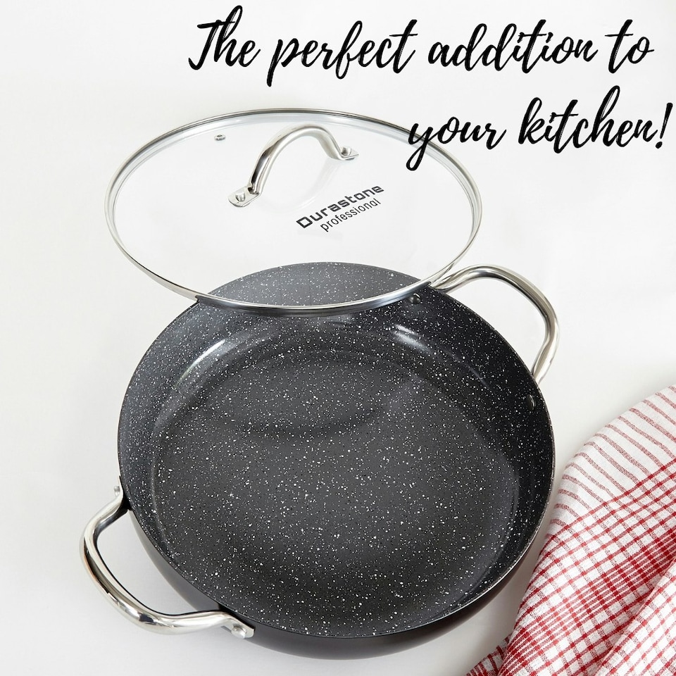image 1 of Durastone Black 28cm Shallow Casserole Pan with Lid, Oven Safe, All hob Compatible