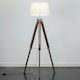 image 2 of ValueLights Modern Distressed Wood And Silver Chrome Tripod Floor Lamp With White Shade | White
