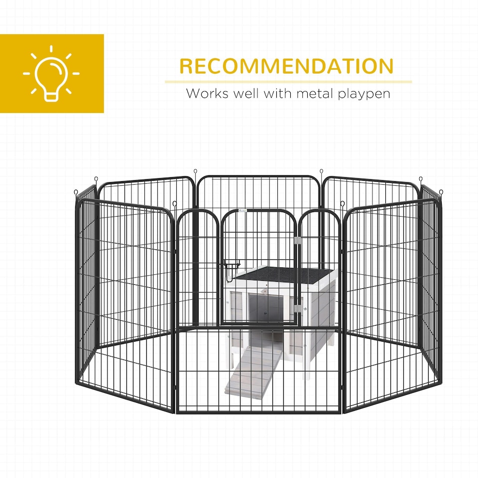 image 1 of PawHut Rabbit Hutch, Bunny Cage Outdoor Wooden House w/ Asphalt Roof, Grey
