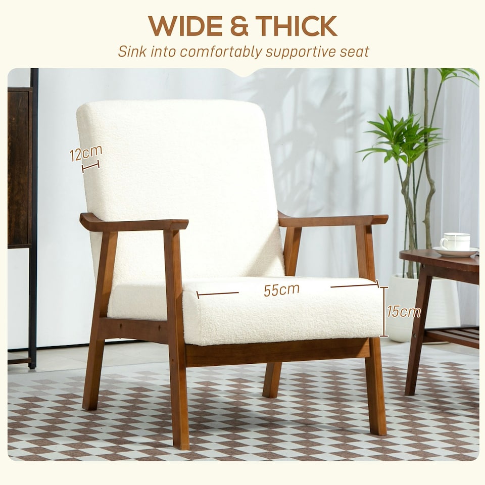 image 1 of HOMCOM Boucle Accent Chair Armchair W/ Wide Seat for Living Room Bedroom, White