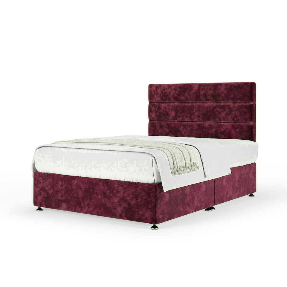Aubergine Chenille No Drawer Divan Base and Milan Headboard Small Double