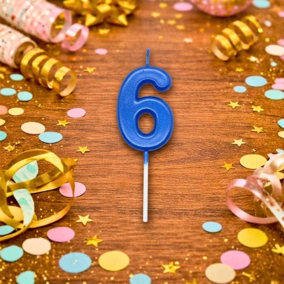 image 1 of Blue 6 Number Candle  Birthday Anniversary Party Cake Decorations Topper | Blue