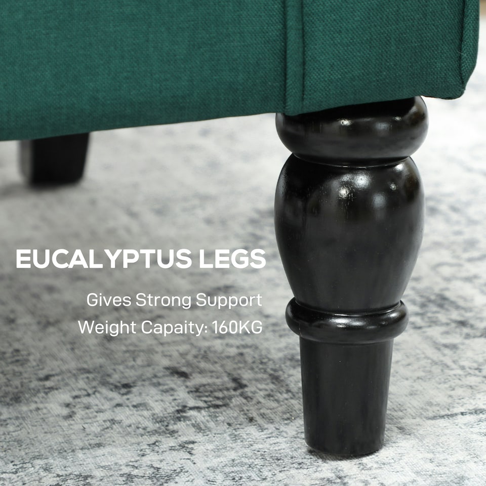 image 1 of HOMCOM Accent Chair Wingback Armchair Tufted Club Wood Fabric, Dark Green | Green | Dark Green | One Size