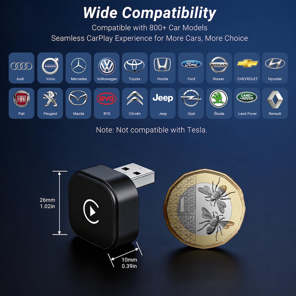 image 1 of 2-in-1 Wireless CarPlay & Android Auto Adapter - August CR245